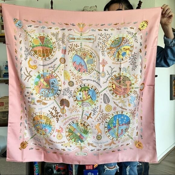 Hermes Accessories - Hermes Escales Méditerranéennes Mousseline Fish Aquatic Pink Scarf Shawl